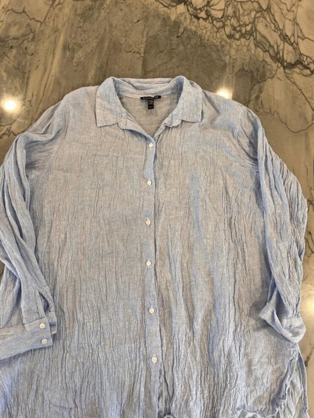 Eileen Fisher Linen seer sucker striped button down size XL- NWOT